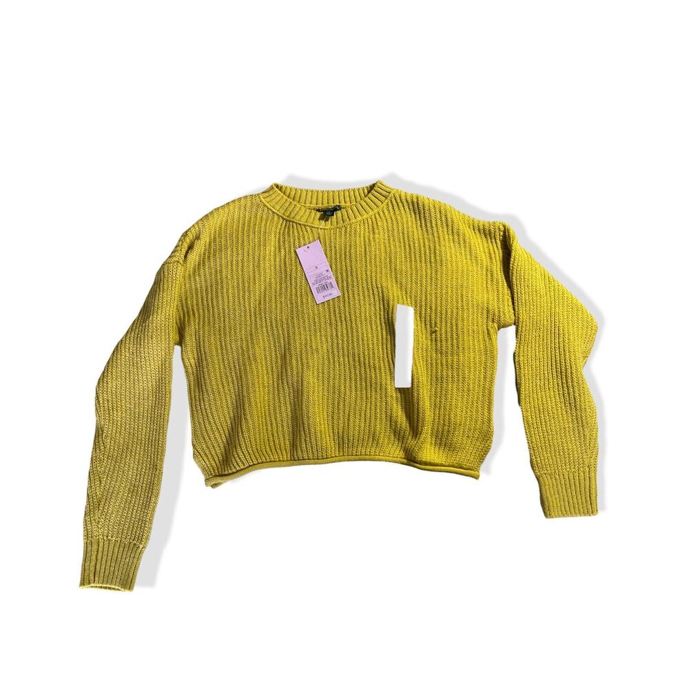 NEW Wild Fable Womens Yellow Long Sleeve Round Neck Ribbed Cropped Sweater Small